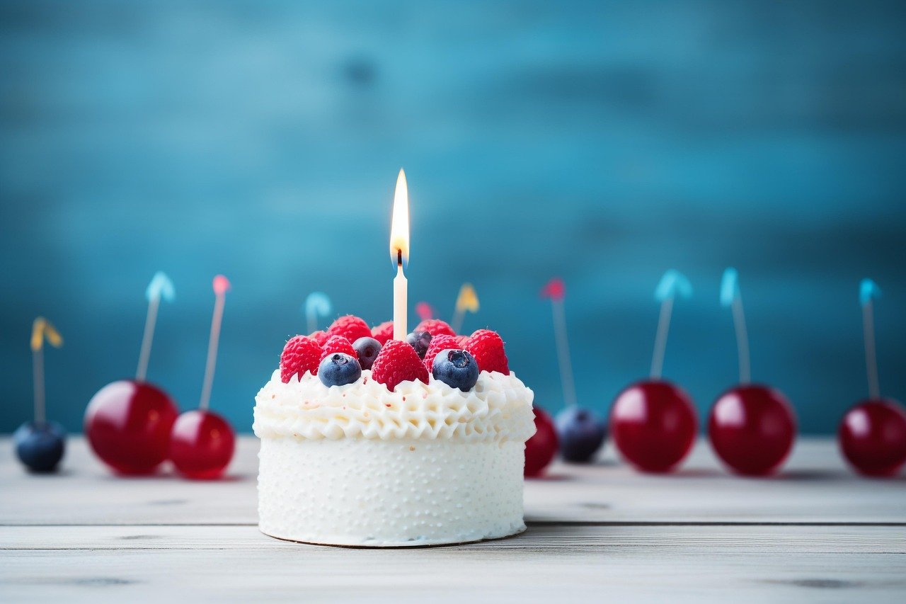 cake, berries, candle, sponge cake, sweet, delicious, happy birthday, fruits, celebration, red velvet, party, celebrate, event, dessert, ai generated