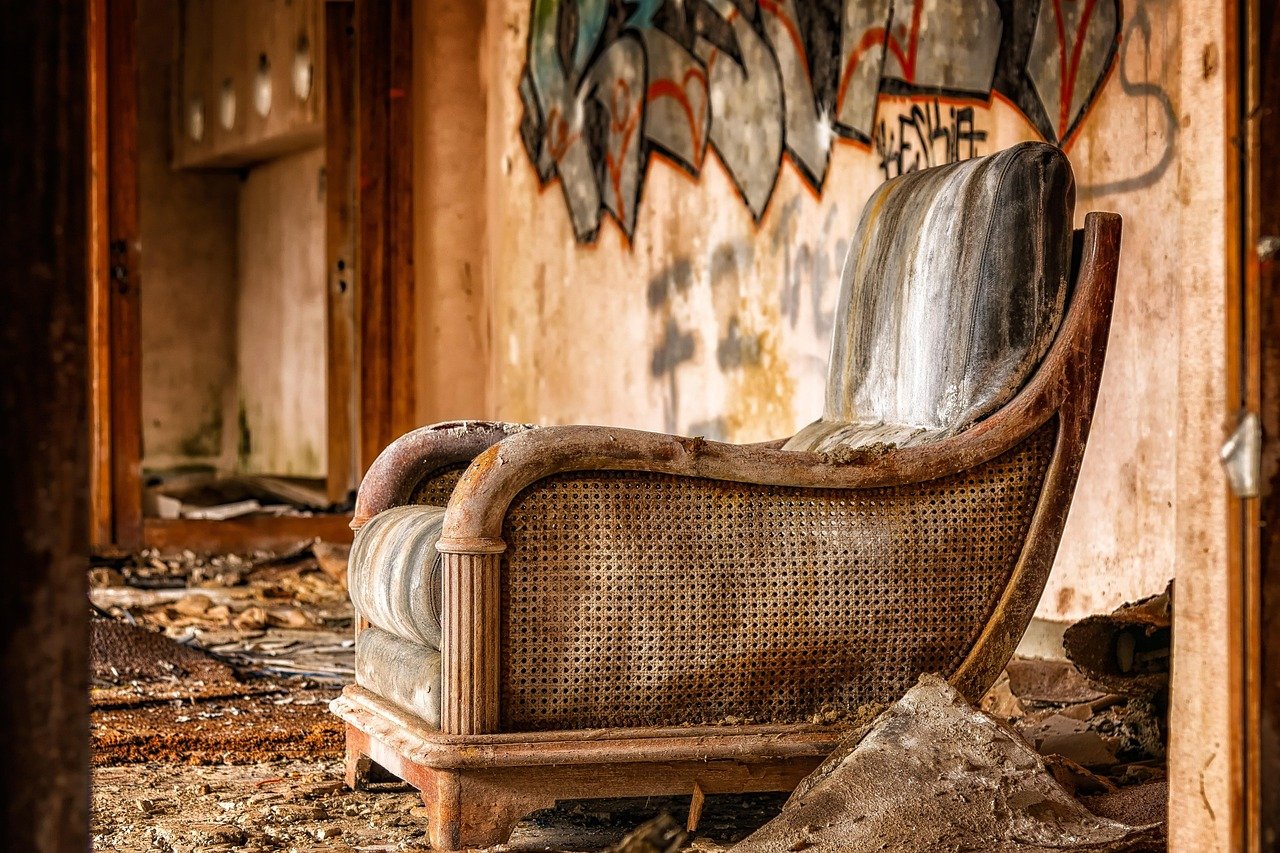 chair, furniture, lost places, old, seating, decay, broken, pforphoto, the atmosphere, transience, graffiti, old building, empty, clutter, dirt, destruction, ailing, dilapidated, shabby, to sit, relax, comfortable, abandoned places, chair, chair, chair, chair, chair, furniture, furniture, graffiti