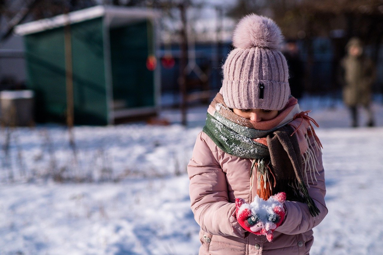 child, girl, winter, snow, ice, fashion, hat, scarf, cold, kid, young, little girl, person, childhood, nature, cute, charming, happiness, outdoors, portrait